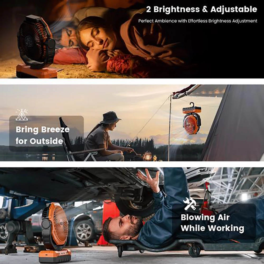 Ventilador de camping de 12000 mAh, ventilador con batería recargable, ventilador de mesa USB de 9 pulgadas y 4 velocidades