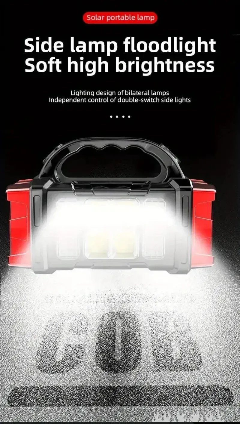 Linterna LED USB + linterna Solar recargable COB antorcha para acampar al aire libre reflector portátil banco de energía para pescar al aire libre