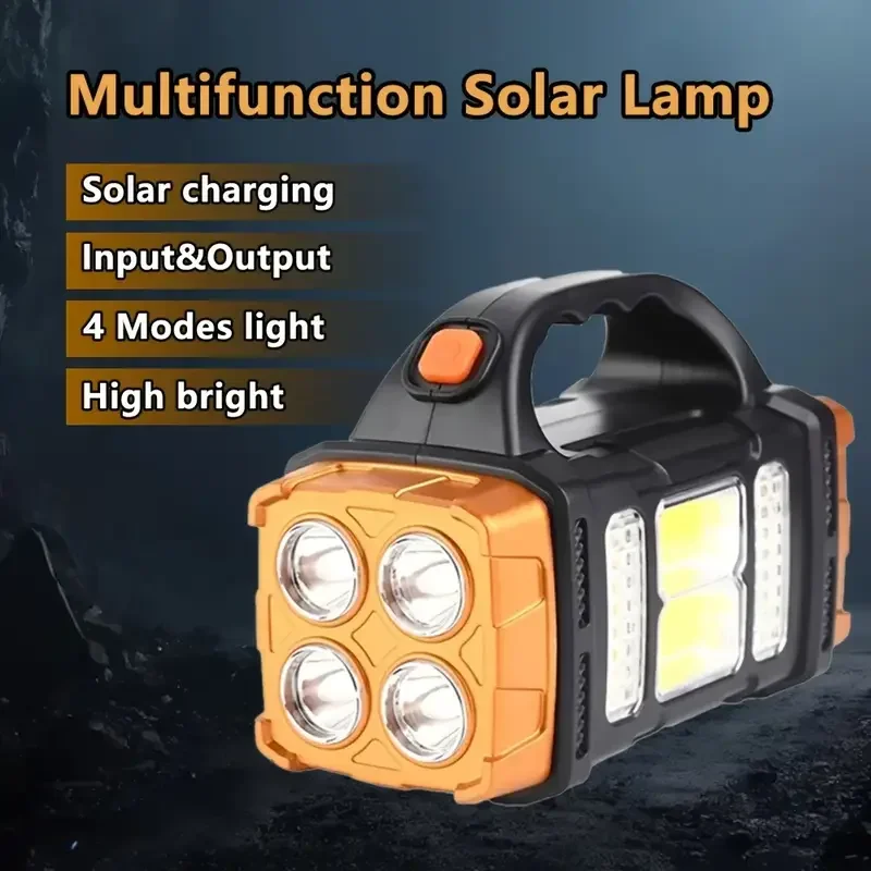 Linterna LED USB + linterna Solar recargable COB antorcha para acampar al aire libre reflector portátil banco de energía para pescar al aire libre