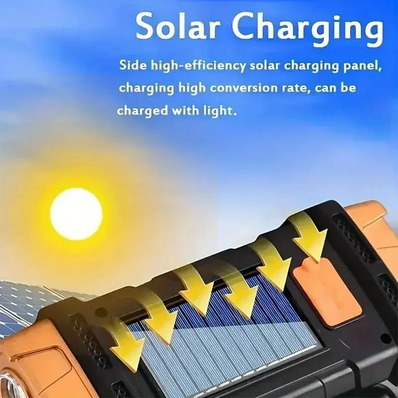 Linterna LED USB + linterna Solar recargable COB antorcha para acampar al aire libre reflector portátil banco de energía para pescar al aire libre - Imagen 4