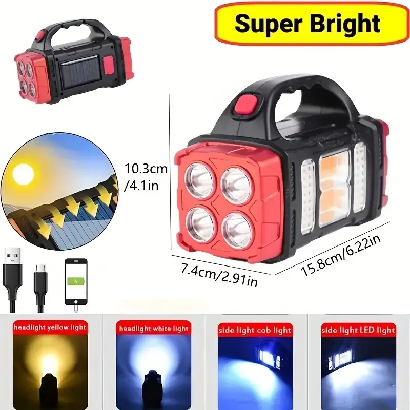 Linterna LED USB + linterna Solar recargable COB antorcha para acampar al aire libre reflector portátil banco de energía para pescar al aire libre Linterna LED USB + linterna Solar recargable COB antorcha para acampar al aire libre reflector portátil banco de energía para pescar al aire libre