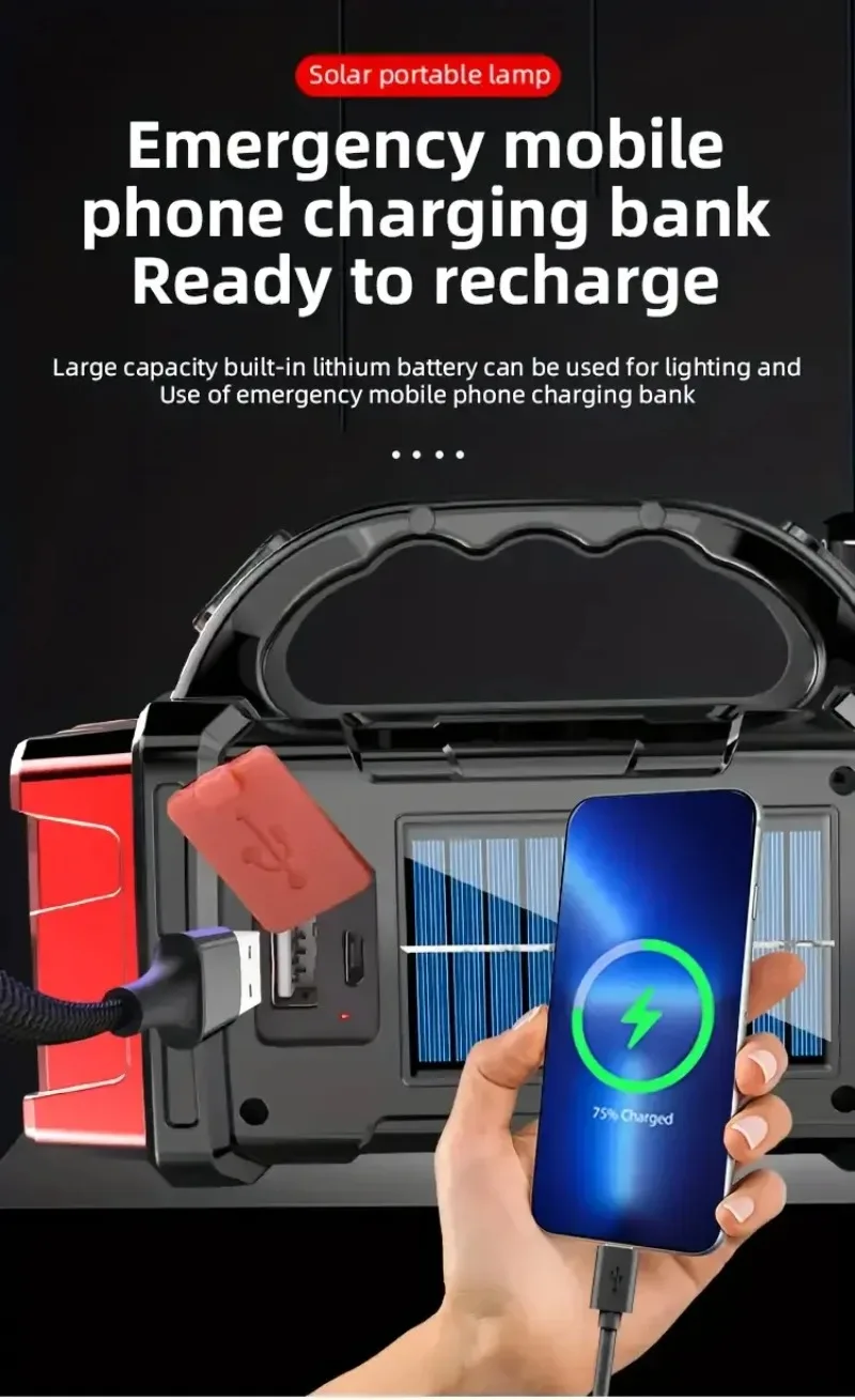 Linterna LED USB + linterna Solar recargable COB antorcha para acampar al aire libre reflector portátil banco de energía para pescar al aire libre