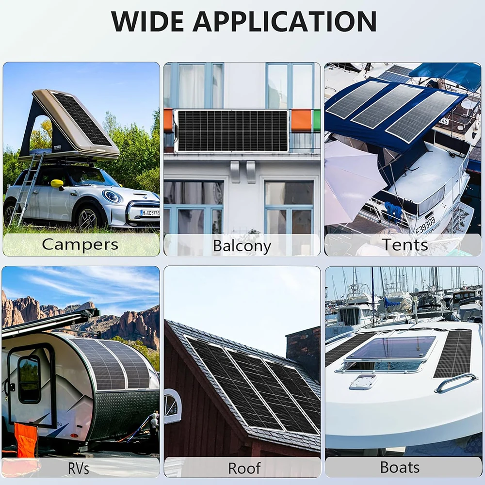 Panel Solar de 200W/100W, módulo de paneles solares, célula monocristalina de 100 vatios o 200 vatios para coche, barco, hogar, RV, cargador de batería - Imagen 6