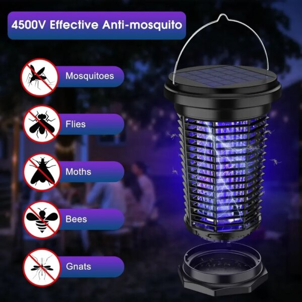 Exterminador de insectos solar para exteriores, exterminador de insectos recargable por USB con energía solar de 5,5 W, lámpara antimosquitos de 4500 V, jardín, Camping