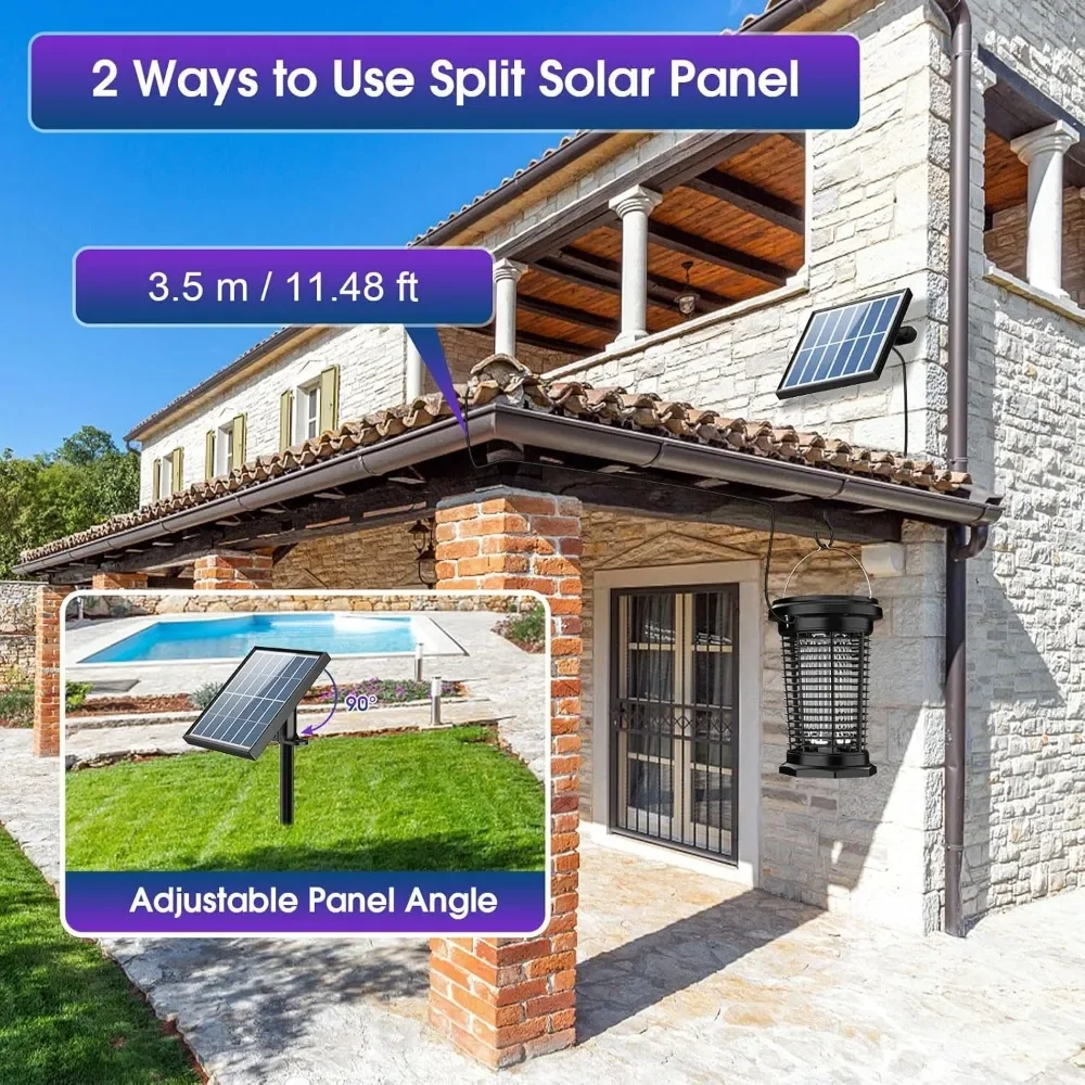 Exterminador de insectos solar para exteriores, exterminador de insectos recargable por USB con energía solar de 5,5 W, lámpara antimosquitos de 4500 V, jardín, Camping - Imagen 3