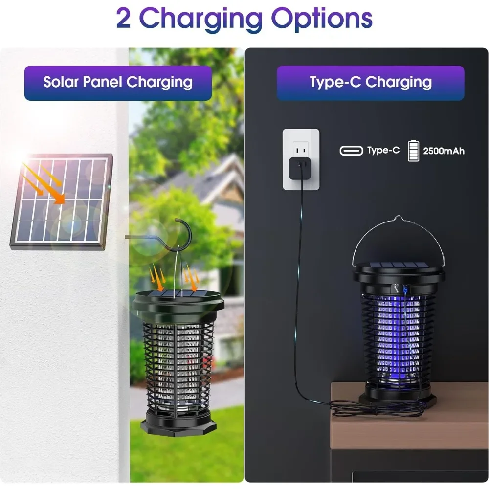 Exterminador de insectos solar para exteriores, exterminador de insectos recargable por USB con energía solar de 5,5 W, lámpara antimosquitos de 4500 V, jardín, Camping - Imagen 2