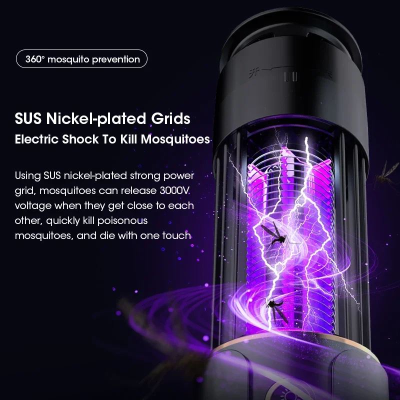 Lámpara antimosquitos, trampa para moscas y insectos, linterna de Camping con sincronización USB, matamoscas eléctrico, repelente de insectos para exteriores - Imagen 4