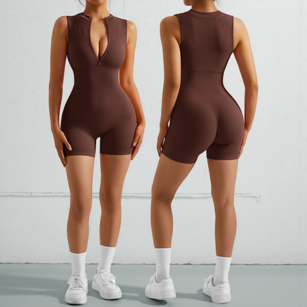 Peleles sexis con cremallera para mujer, ropa de Yoga acolchada sin costuras acolchada, ropa deportiva para entrenamiento, pelele, pantalones cortos deportivos, monos para mujer