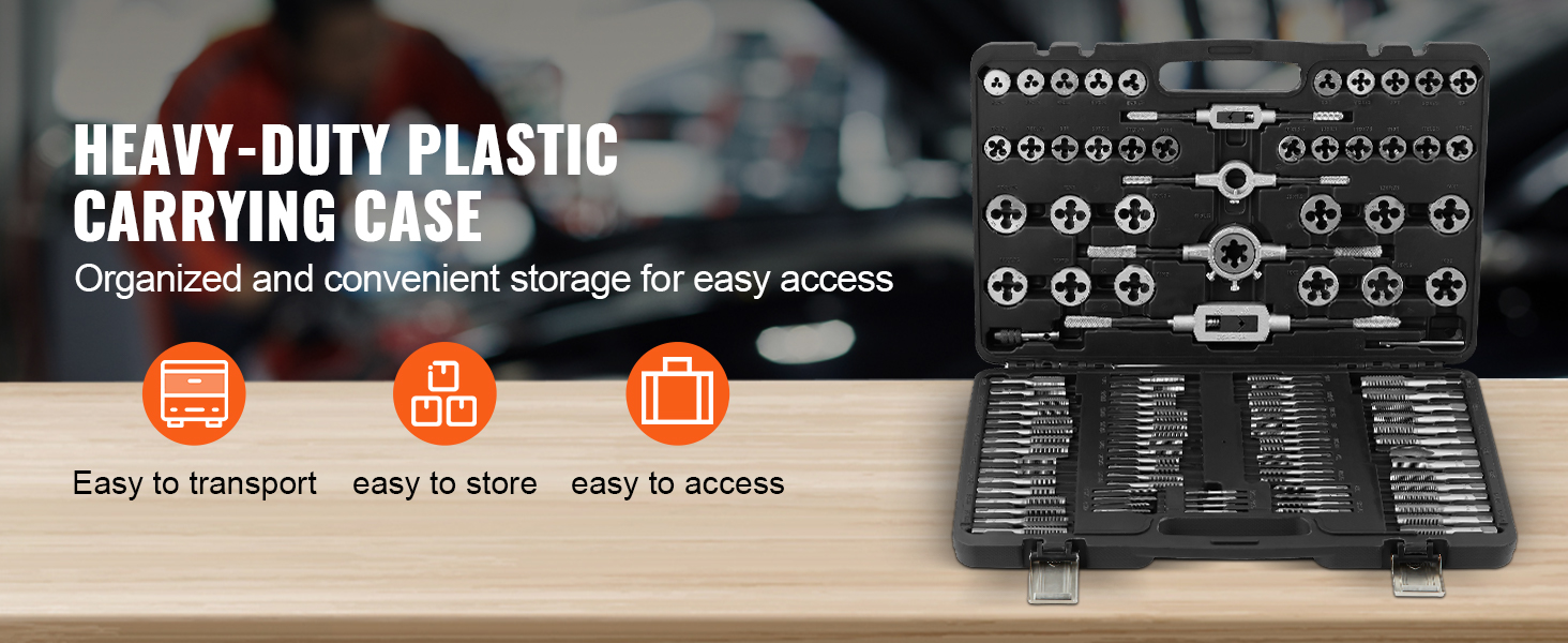 SucceBuy Juego de troqueles y grifos 40 piezas 60 piezas 80 piezas 110/116 piezas Grifos y troqueles de acero con rodamiento estándar métrico SAE Herramienta de roscado esencial