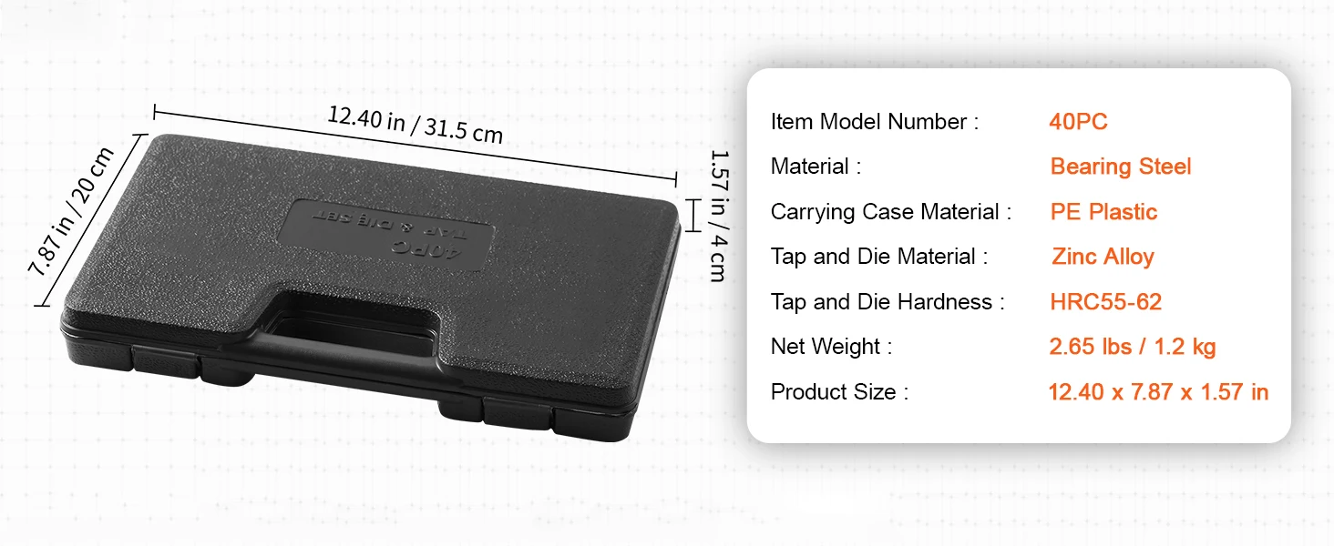 SucceBuy Juego de troqueles y grifos 40 piezas 60 piezas 80 piezas 110/116 piezas Grifos y troqueles de acero con rodamiento estándar métrico SAE Herramienta de roscado esencial