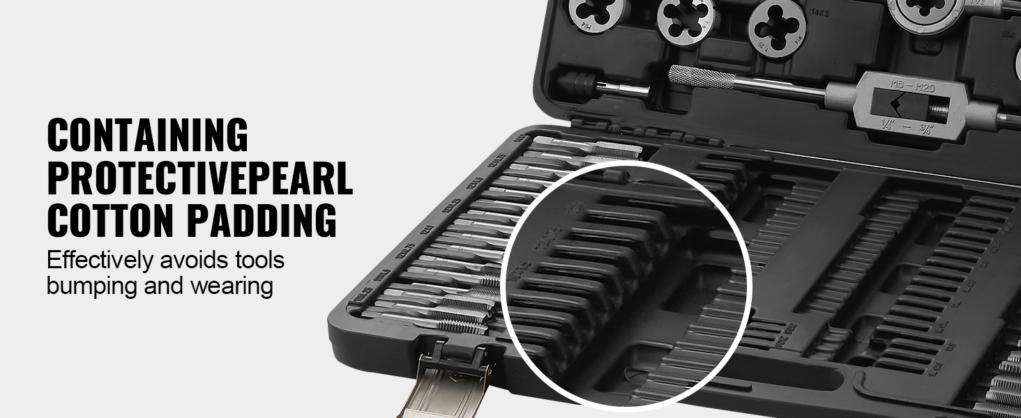 SucceBuy Juego de troqueles y grifos 40 piezas 60 piezas 80 piezas 110/116 piezas Grifos y troqueles de acero con rodamiento estándar métrico SAE Herramienta de roscado esencial