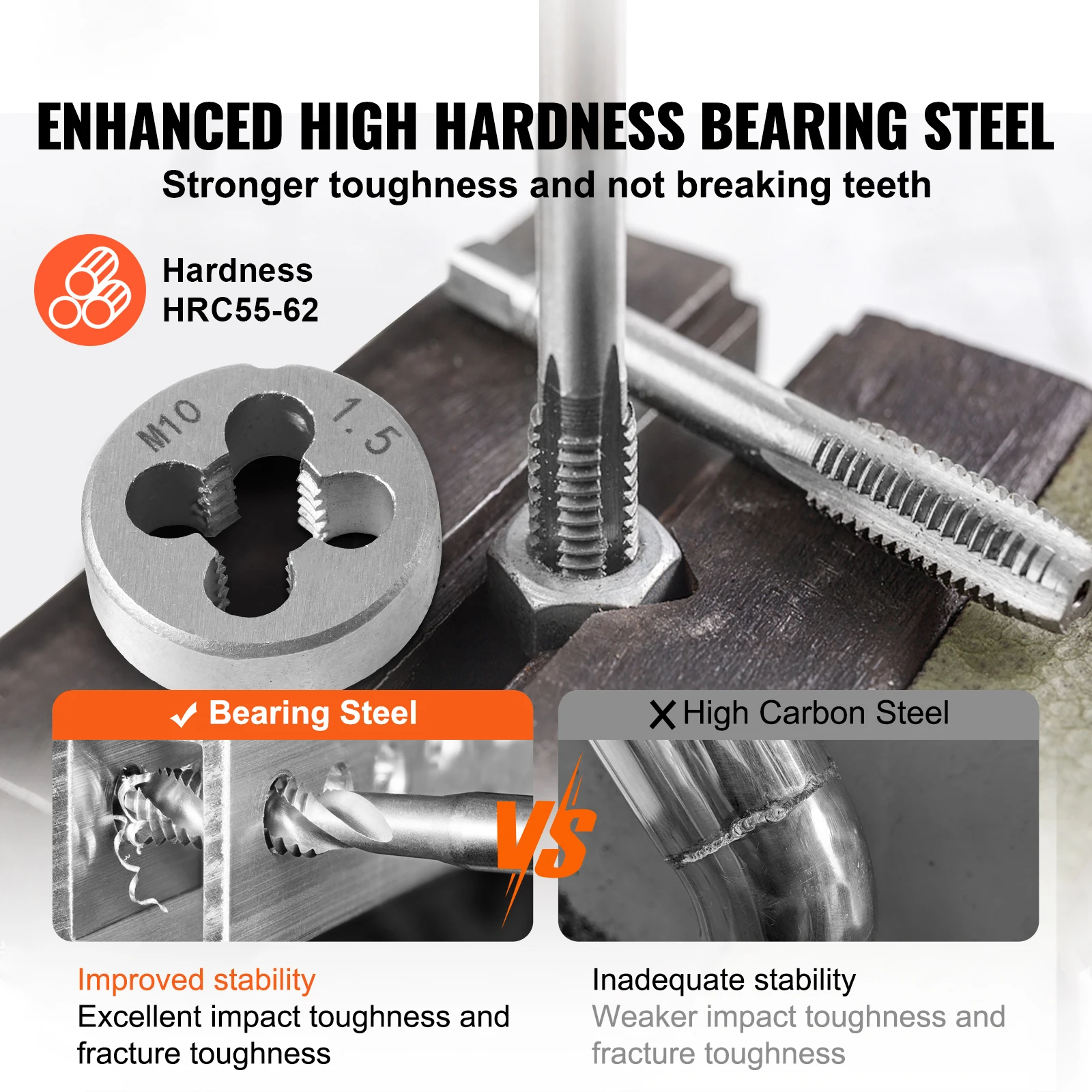 SucceBuy Juego de troqueles y grifos 40 piezas 60 piezas 80 piezas 110/116 piezas Grifos y troqueles de acero con rodamiento estándar métrico SAE Herramienta de roscado esencial - Imagen 2