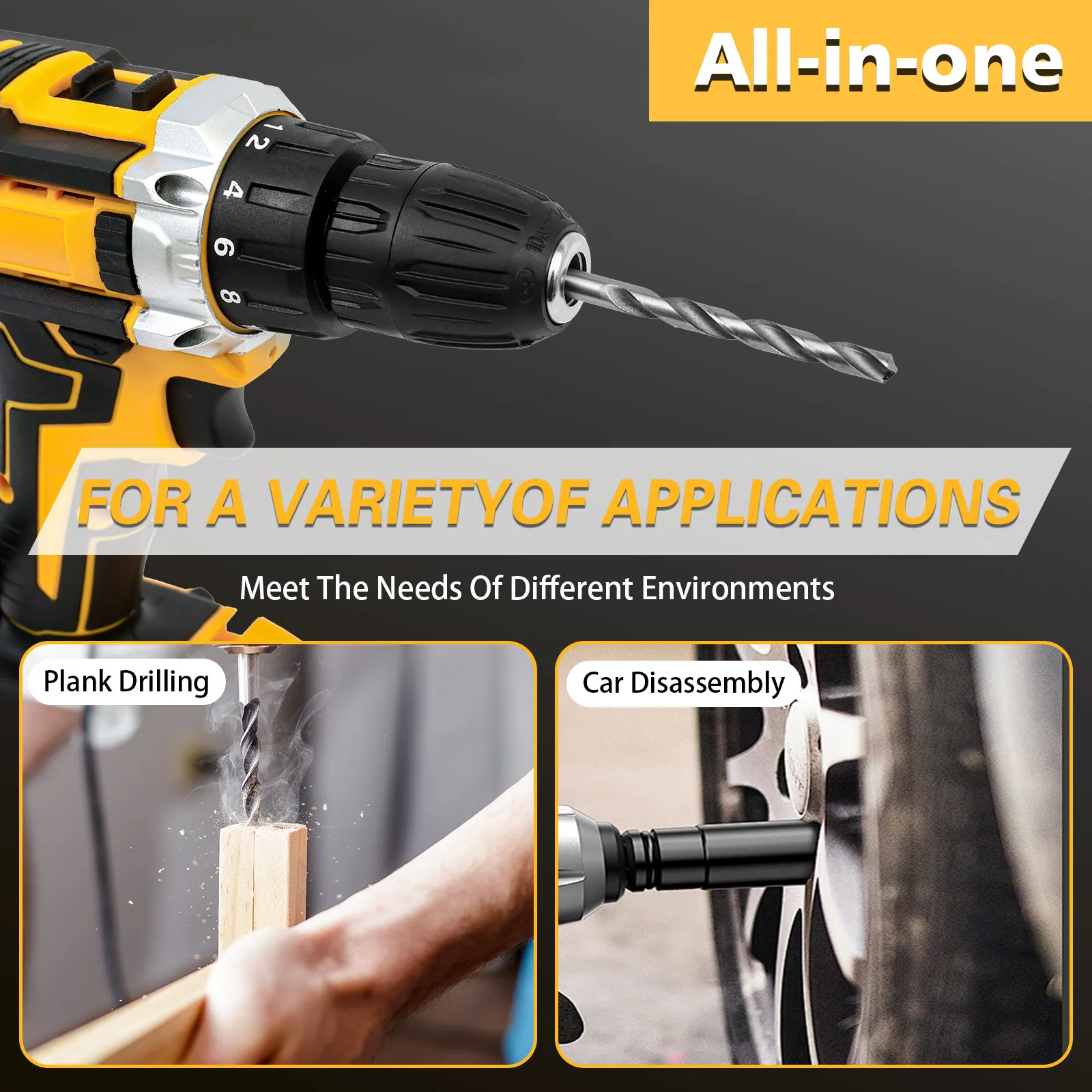 Kit de herramientas de taladro de impacto de 21V, destornillador eléctrico inalámbrico sin escobillas, 45n.m, 120 Uds. Con brocas, 2 baterías de iones de litio de 1,5 Ah - Imagen 3