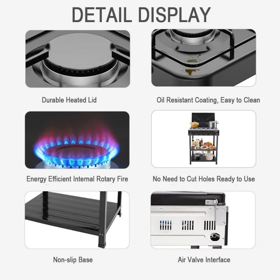 Estufa de Gas Natural de 5 quemadores, cocina independiente con perillas de Control de calor precisas para el hogar, cocina y campamento al aire libre
