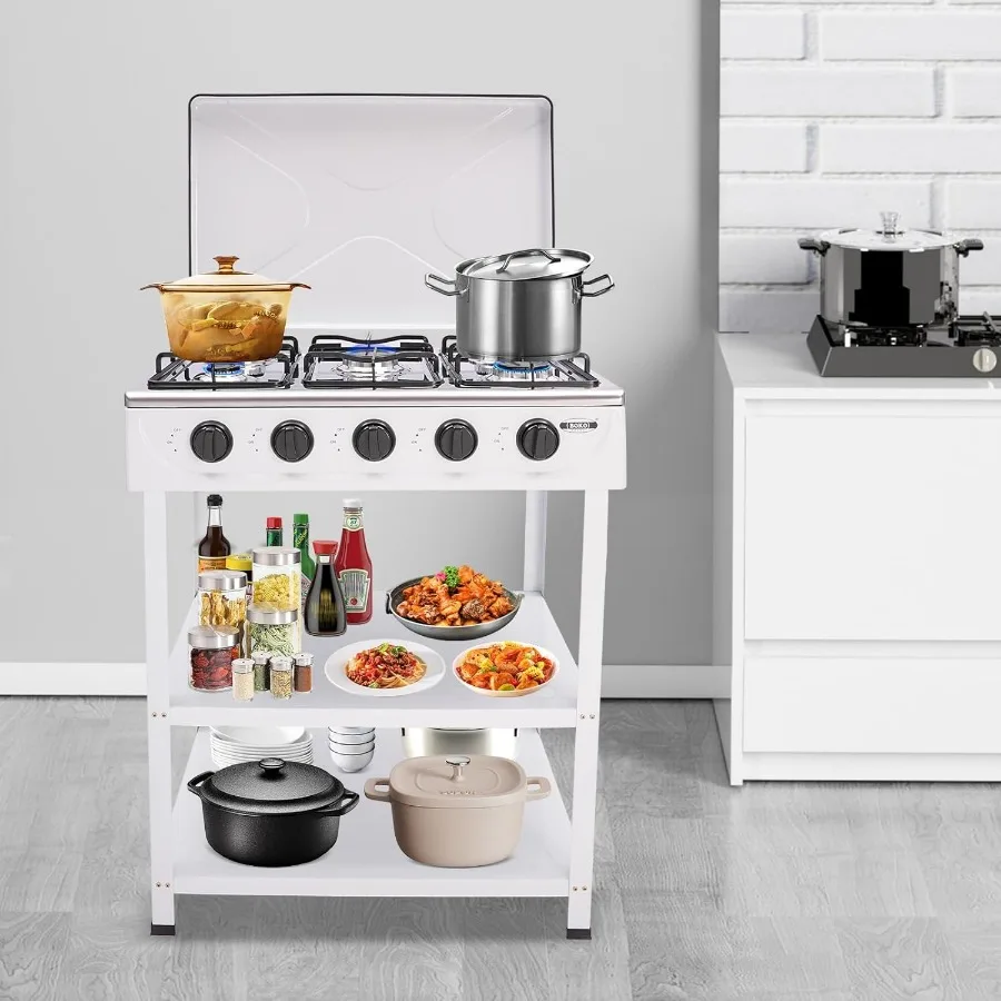 Estufa de Gas Natural de 5 quemadores, cocina independiente con perillas de Control de calor precisas para el hogar, cocina y campamento al aire libre