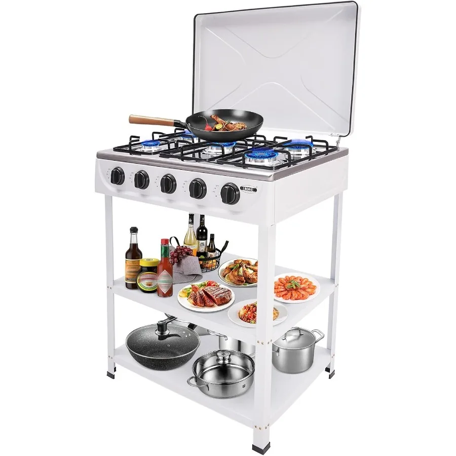 Estufa de Gas Natural de 5 quemadores, cocina independiente con perillas de Control de calor precisas para el hogar, cocina y campamento al aire libre