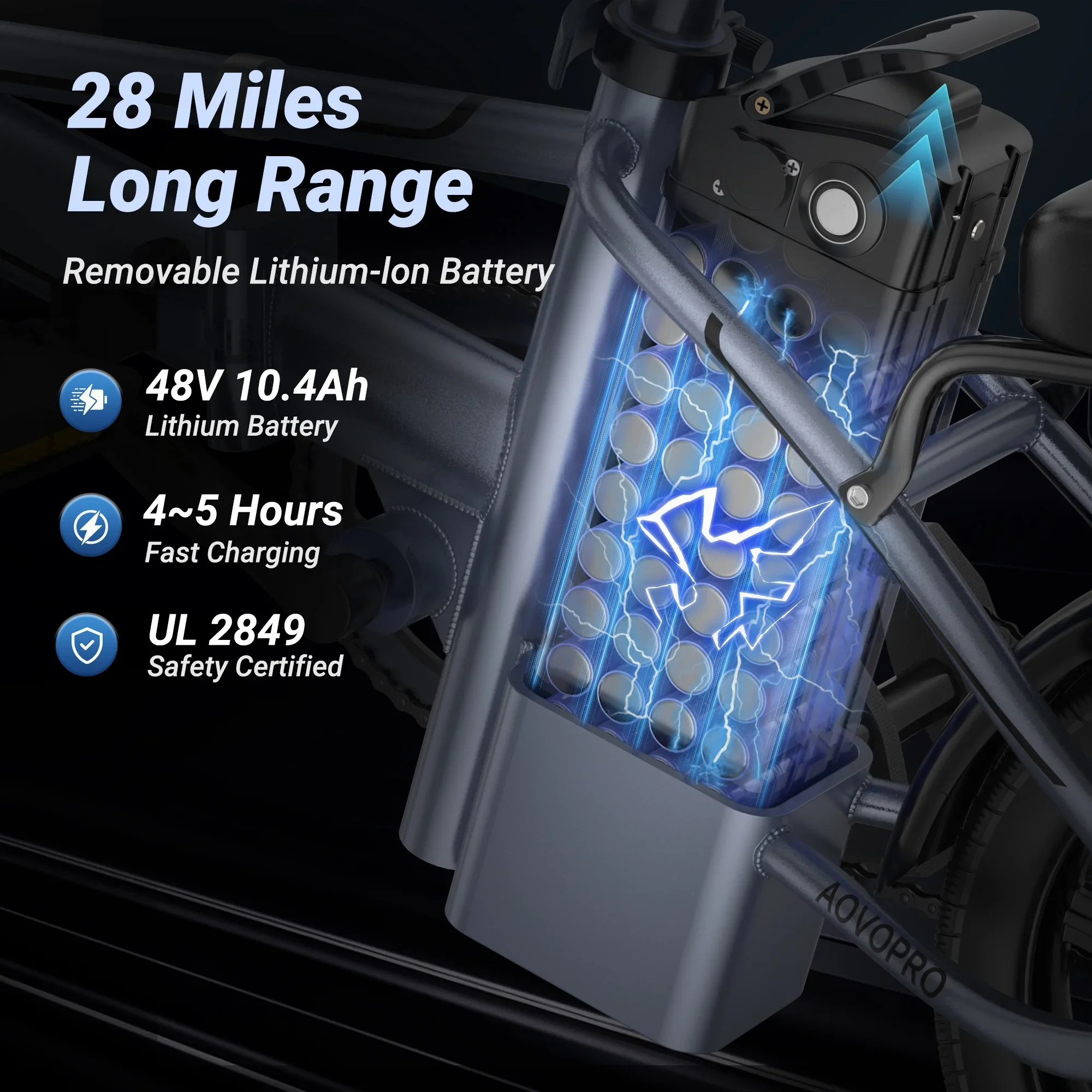 AOVOPRO 14 pulgadas EB60 bicicleta eléctrica plegable 500W 48V 10.4AH bicicleta eléctrica 22MPH 28 millas de largo alcance con dos asientos para adultos - Imagen 4