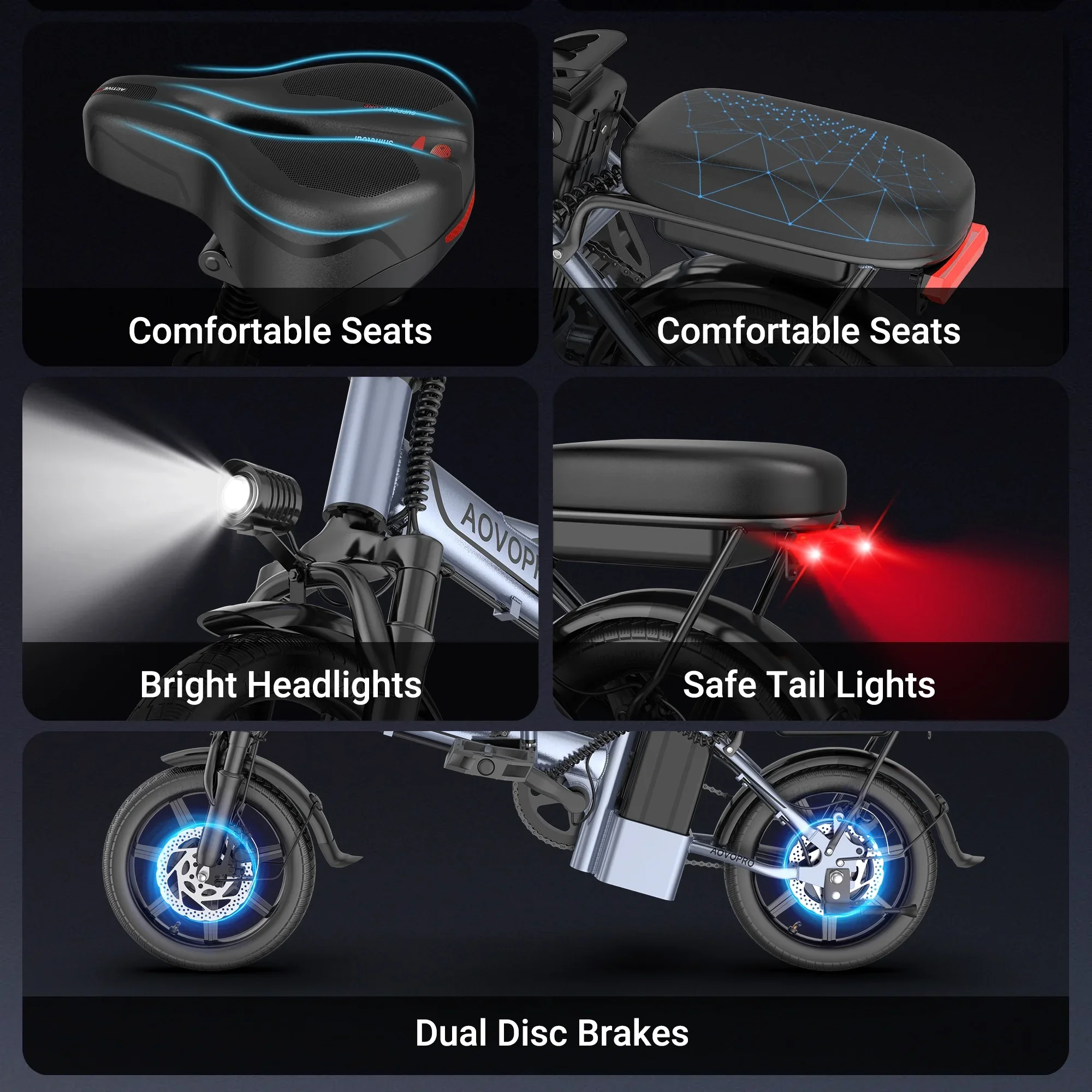 AOVOPRO 14 pulgadas EB60 bicicleta eléctrica plegable 500W 48V 10.4AH bicicleta eléctrica 22MPH 28 millas de largo alcance con dos asientos para adultos AOVOPRO 14 pulgadas EB60 bicicleta eléctrica plegable 500W 48V 10.4AH bicicleta eléctrica 22MPH 28 millas de largo alcance con dos asientos para adultos