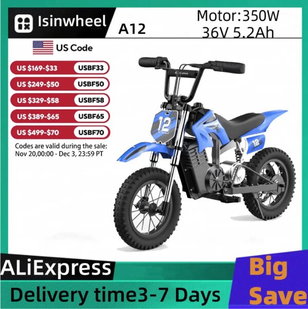 Lsinwheel A12 bicicleta eléctrica para niños 36V 5.2Ah batería 350W Motor 12 pulgadas neumático inflable ciudad E-bike