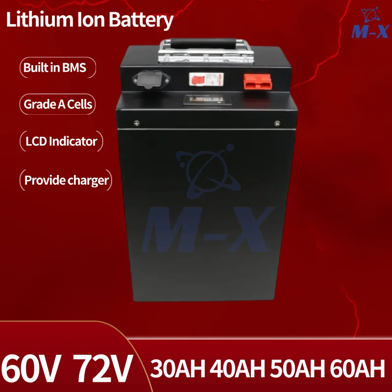 M-X 60V 72V 30AH 40AH 50AH 60AH batería de iones de litio con BMS para motocicleta eléctrica de 2000W 3500W coche turístico + cargador