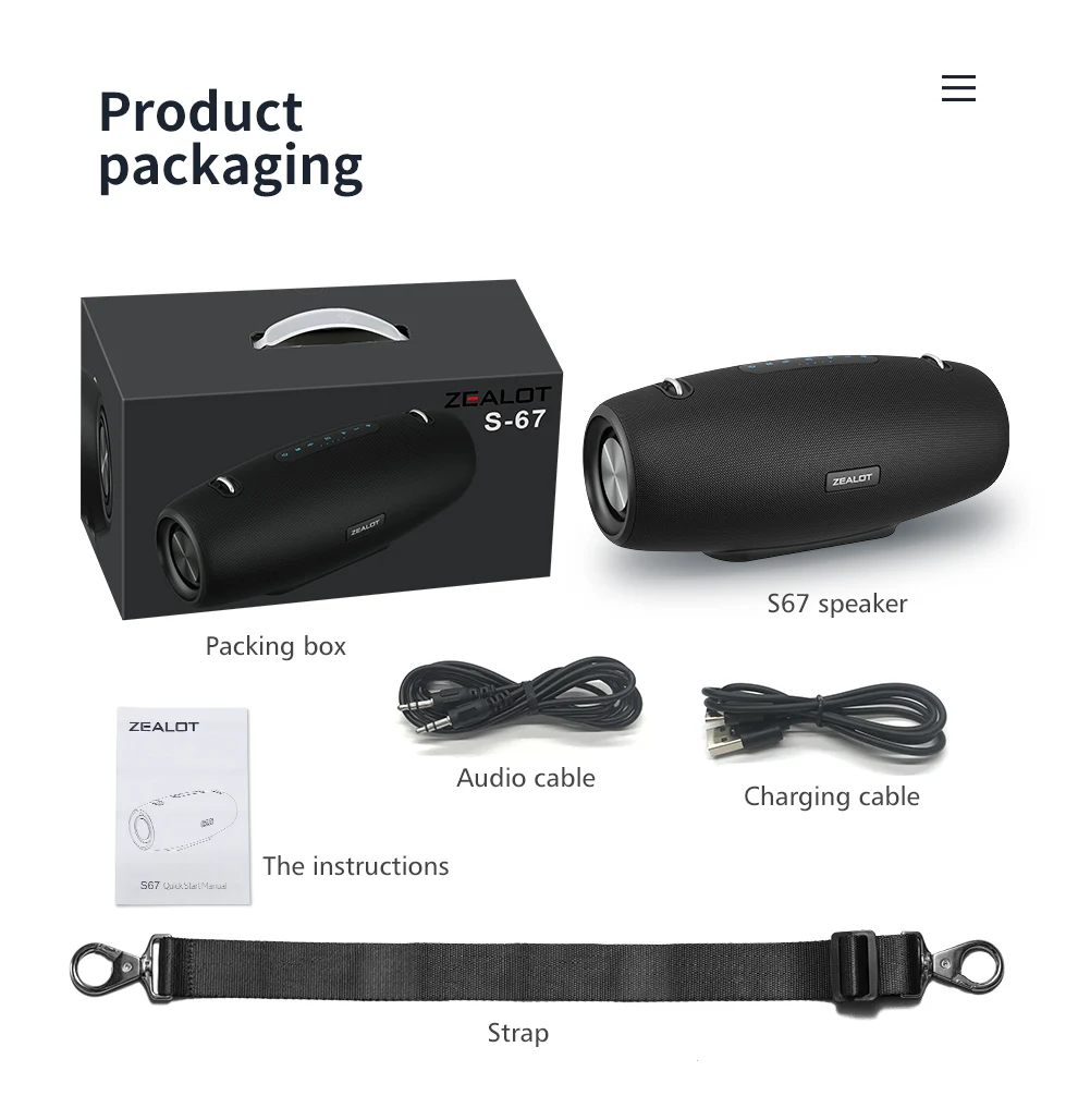 ZEALOT-S67 Altavoz Bluetooth portátil de 60W altavoz para Fiesta al aire libre altavoz grande excelente rendimiento de graves altavoz de alta fidelidad