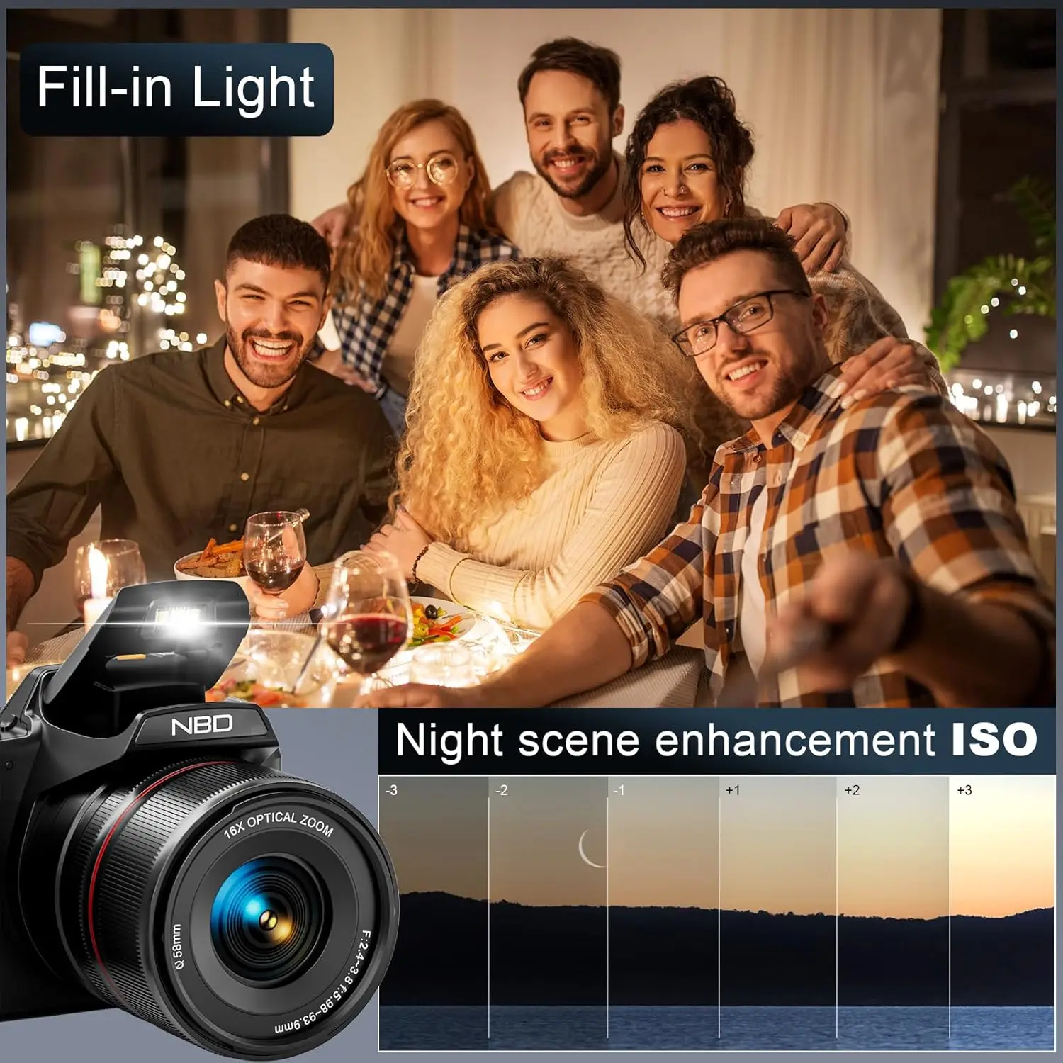 Cámaras digitales NBD 5K para fotografía Cámara con zoom óptico 16X con control WiFi y aplicación, cámara Vlogging con 180 ° Pantalla abatible - Imagen 4