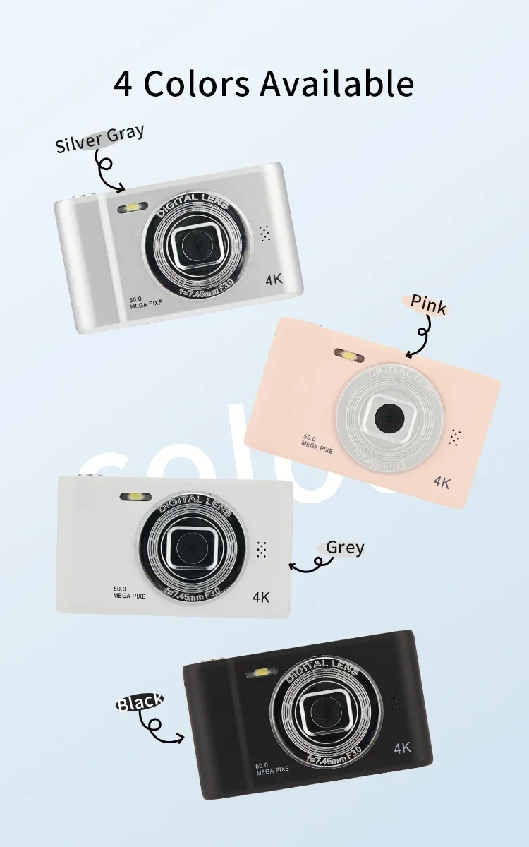 Cámara Digital 4K para viajes, cámara Selfie, 50 megapíxeles, fotografía con Zoom HD, pantalla de 2,4 pulgadas, nivel de entrada, Mini cámara Retro para Campus para niños