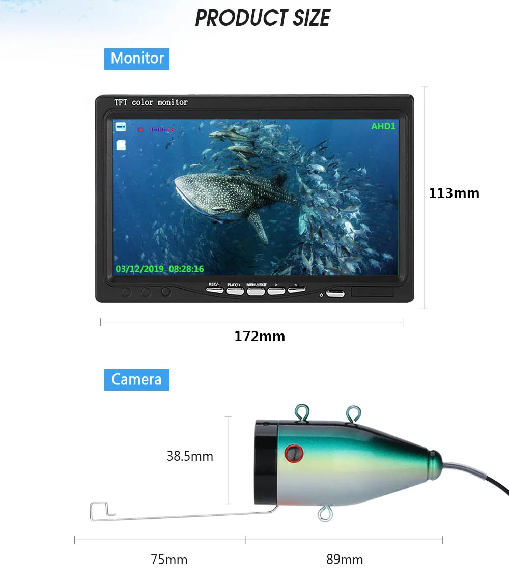Cámara de pesca subacuática, 15M/30M, 7 pulgadas, 15 piezas, LED blanco + 15 piezas, lámpara infrarroja, HD1080P, buscador de peces para pesca en Mar de hielo