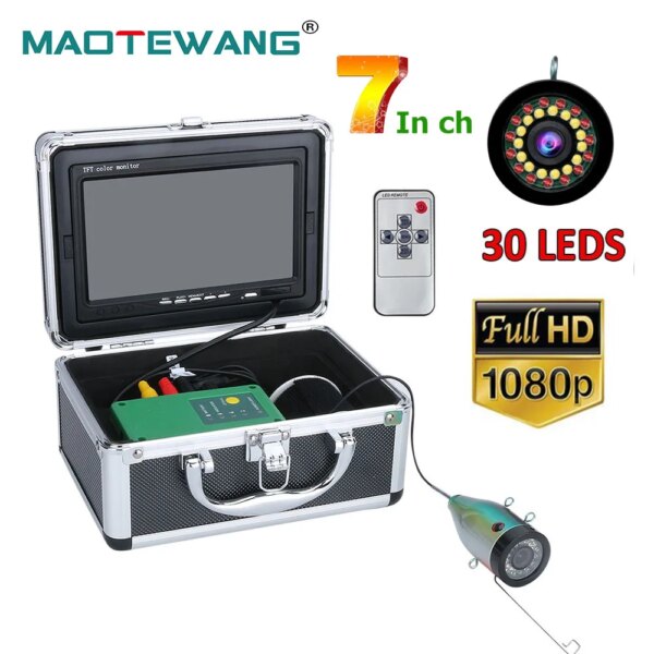 Cámara de pesca subacuática, 15M/30M, 7 pulgadas, 15 piezas, LED blanco + 15 piezas, lámpara infrarroja, HD1080P, buscador de peces para pesca en Mar de hielo