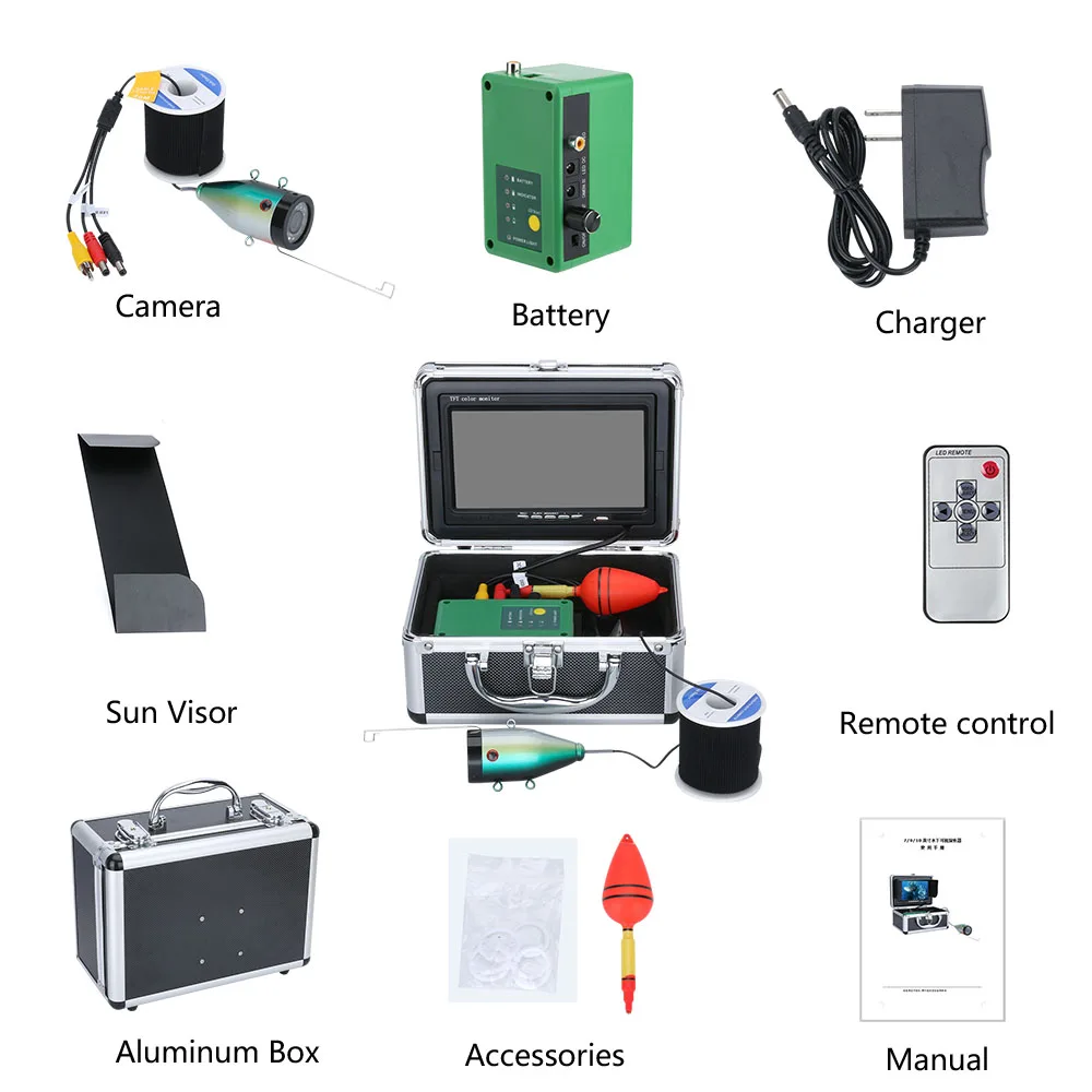 Cámara de pesca subacuática, 15M/30M, 7 pulgadas, 15 piezas, LED blanco + 15 piezas, lámpara infrarroja, HD1080P, buscador de peces para pesca en Mar de hielo