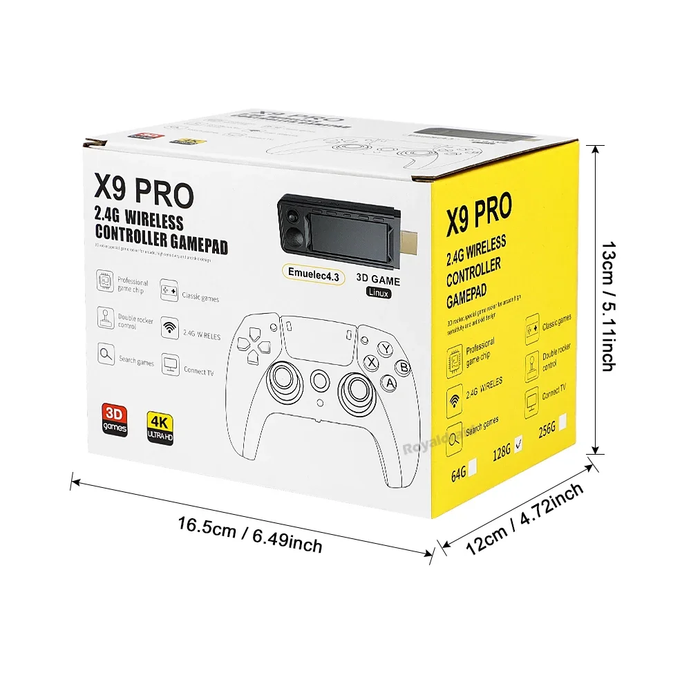 128G 256G X9 PRO GameStick 4KHD TV Video Game Consol 3D Games For PSP/PS1/N64/NDS 40+Simulators Retro Games Dual 2.4G Controller