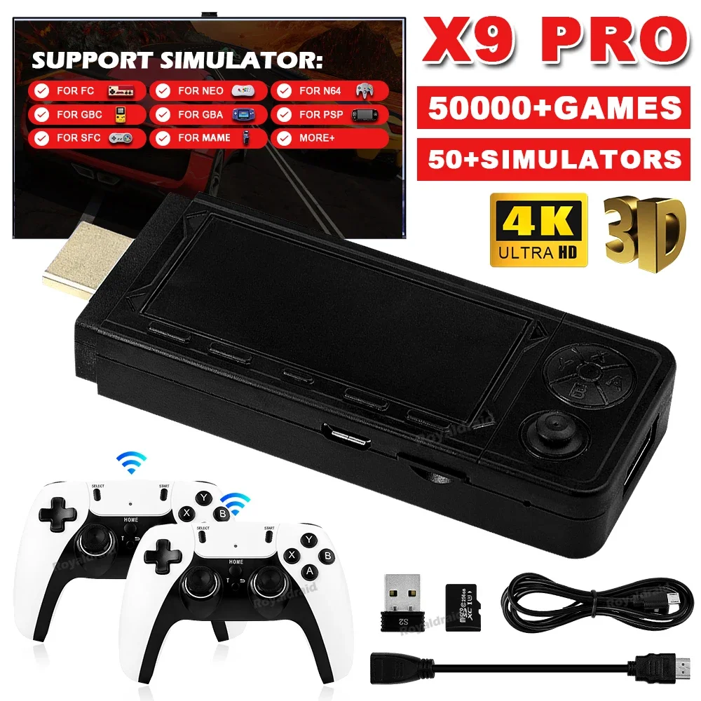 128G 256G X9 PRO GameStick 4KHD TV Video Game Consol 3D Games For PSP/PS1/N64/NDS 40+Simulators Retro Games Dual 2.4G Controller 128G 256G X9 PRO GameStick 4KHD TV Video Game Consol 3D Games For PSP/PS1/N64/NDS 40+Simulators Retro Games Dual 2.4G Controller