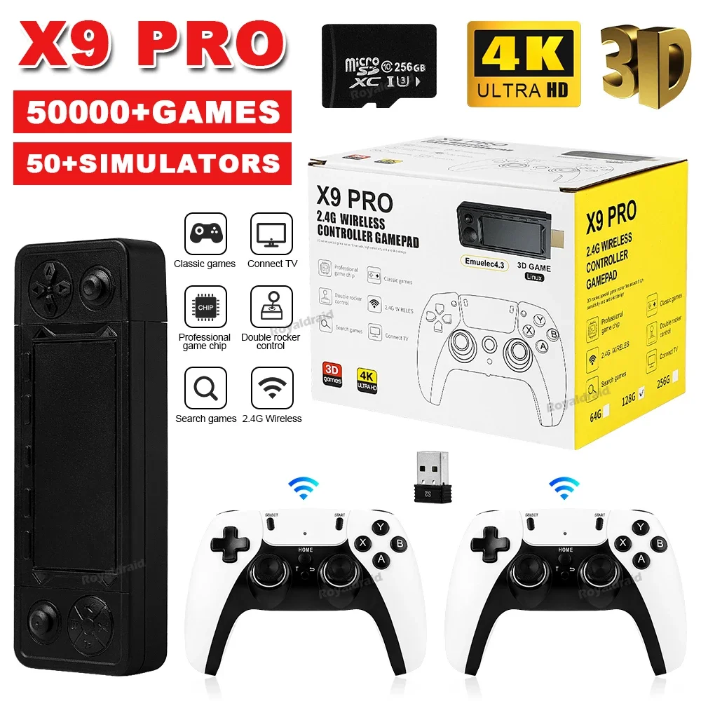 128G 256G X9 PRO GameStick 4KHD TV Video Game Consol 3D Games For PSP/PS1/N64/NDS 40+Simulators Retro Games Dual 2.4G Controller 128G 256G X9 PRO GameStick 4KHD TV Video Game Consol 3D Games For PSP/PS1/N64/NDS 40+Simulators Retro Games Dual 2.4G Controller