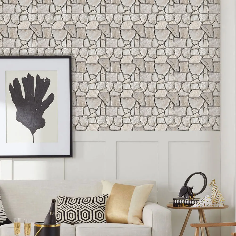 10 paneles de pared 3D de piedra sintética para pelar y pegar, pegatinas de azulejos impermeables, pegatinas de pared para sala de estar