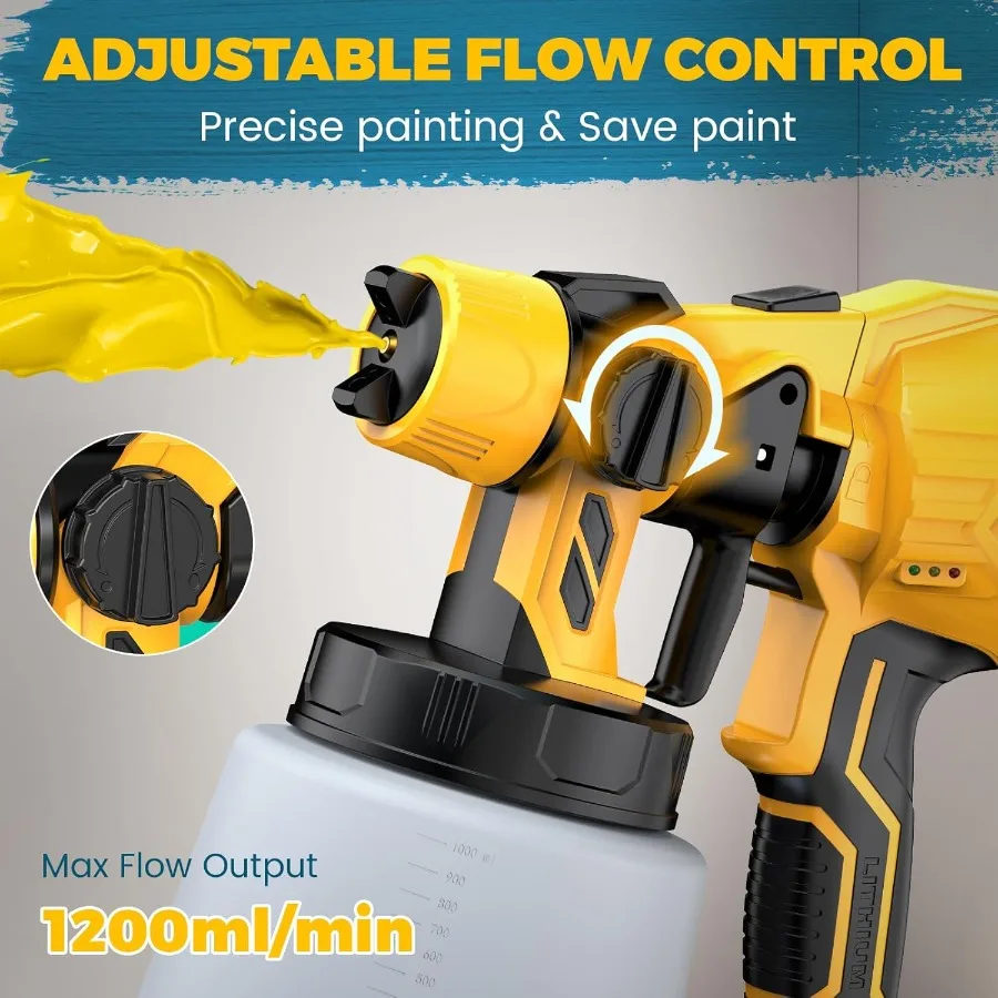 Pulverizador de pintura inalámbrico con batería, 2 pistolas de pintura en aerosol eléctricas con batería de 5,5Ah y 18V para renovación del hogar, muebles, cabina de acabado