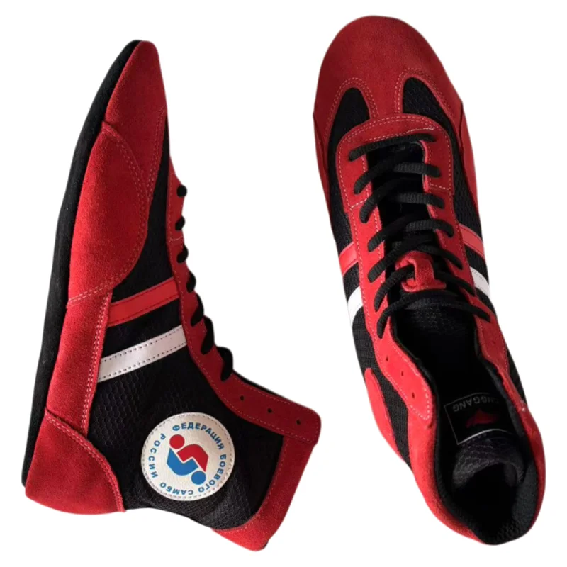 Zapatos deportivos Sambo, zapatos de lucha rojos, zapatos de artes marciales, plantilla suave, zapatillas profesionales de cuero para boxeo y lucha - Imagen 3