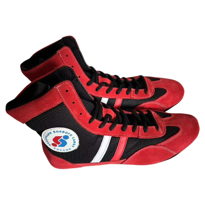 Zapatos deportivos Sambo, zapatos de lucha rojos, zapatos de artes marciales, plantilla suave, zapatillas profesionales de cuero para boxeo y lucha Zapatos deportivos Sambo, zapatos de lucha rojos, zapatos de artes marciales, plantilla suave, zapatillas profesionales de cuero para boxeo y lucha