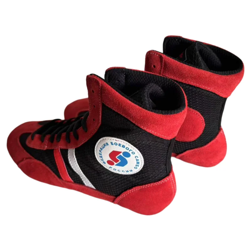 Zapatos deportivos Sambo, zapatos de lucha rojos, zapatos de artes marciales, plantilla suave, zapatillas profesionales de cuero para boxeo y lucha - Imagen 2