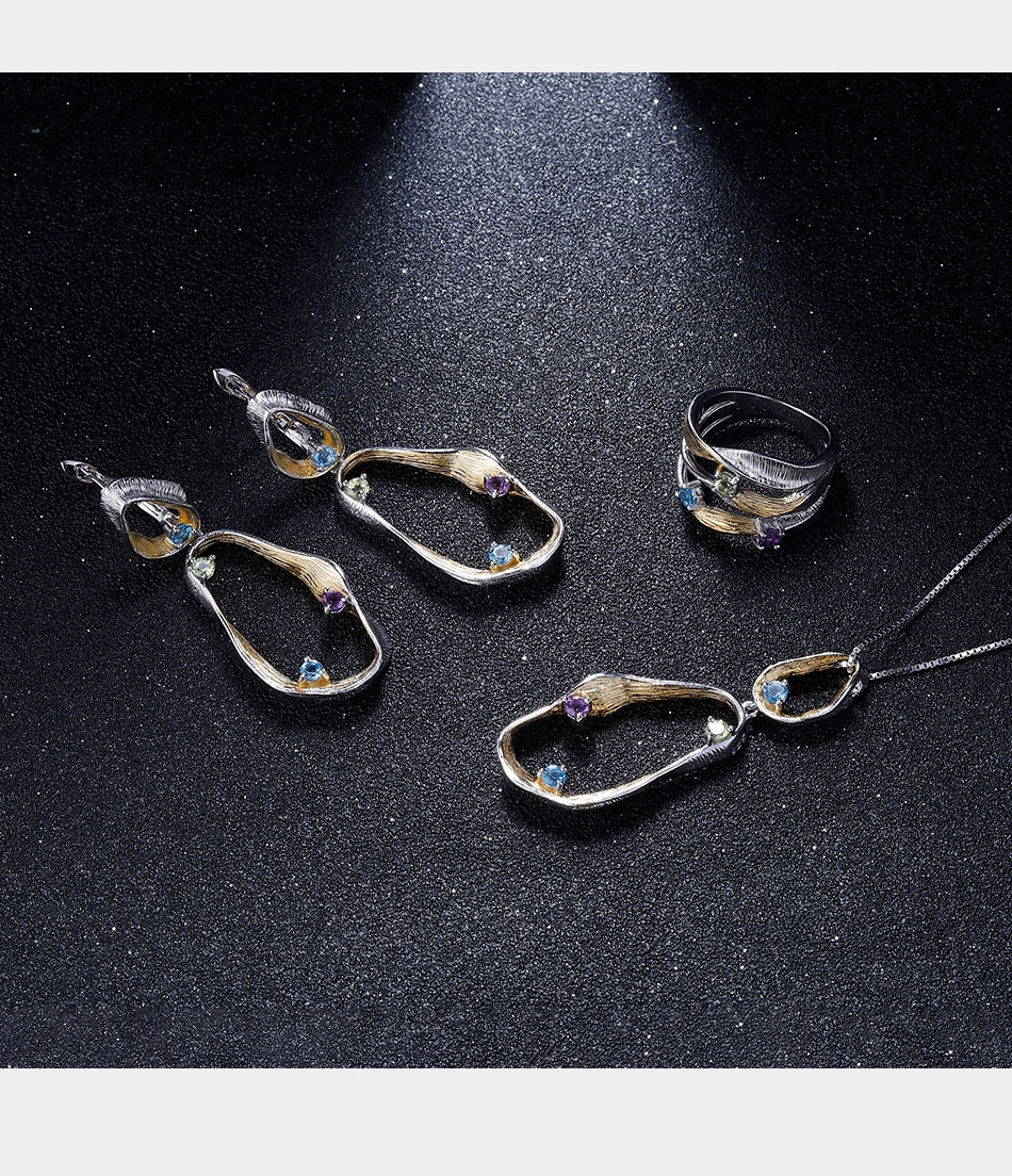 Women's Natural Topaz and Amethyst Earrings Women's Natural Topaz and Amethyst Earrings