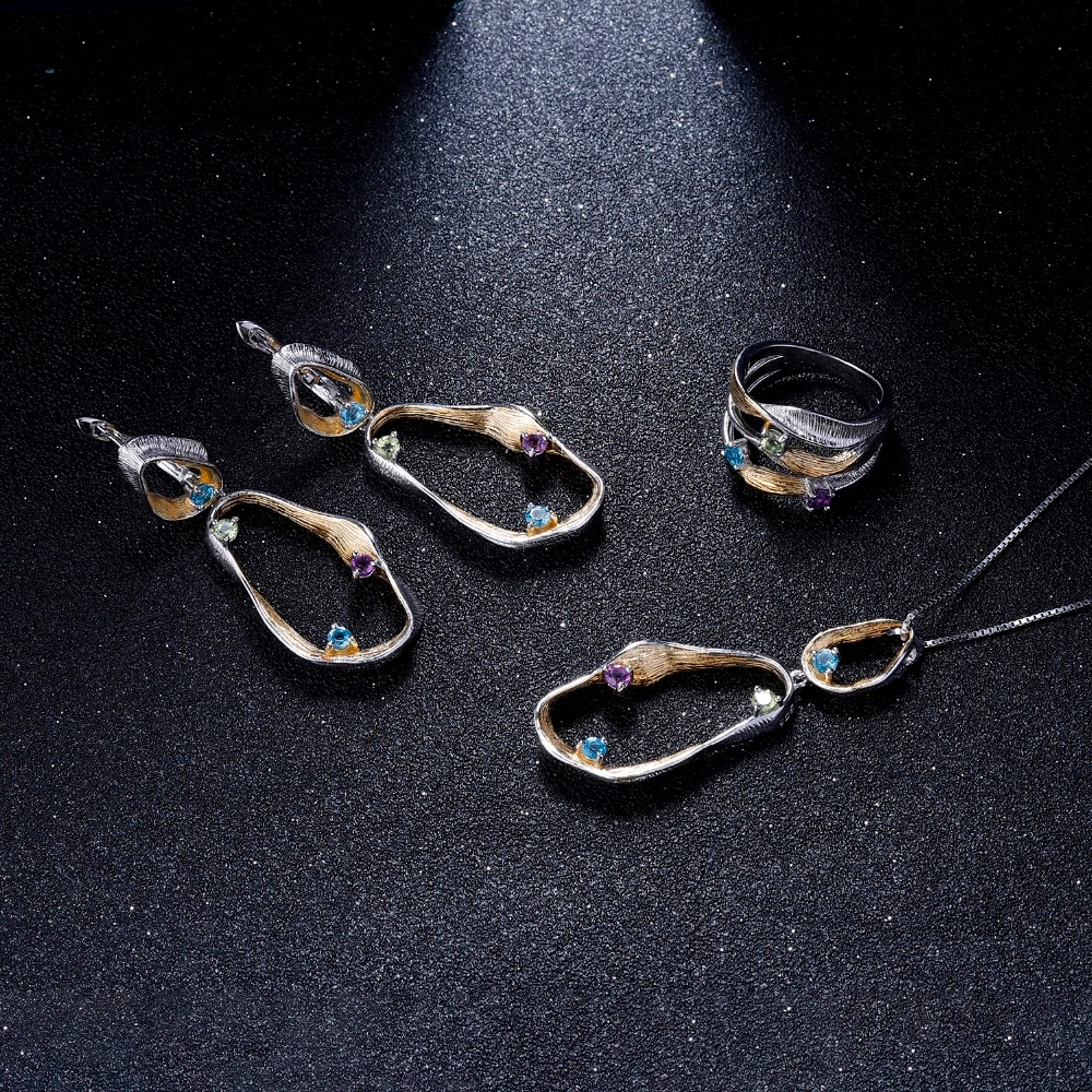 Pendientes de Topacio y Amatista Naturales para Damas - Imagen 6