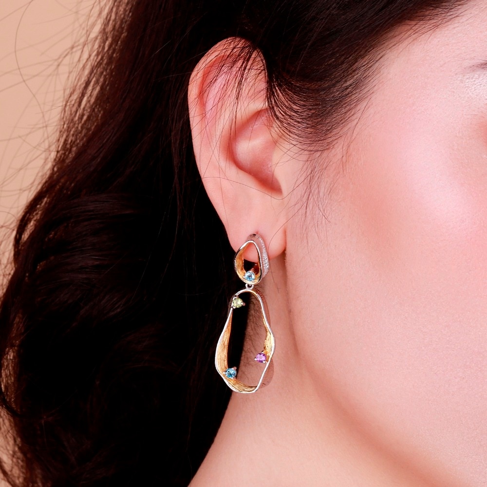 Pendientes de Topacio y Amatista Naturales para Damas - Imagen 3