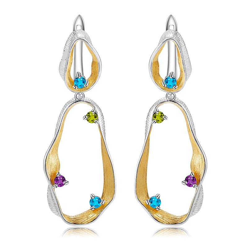 Pendientes de Topacio y Amatista Naturales para Damas