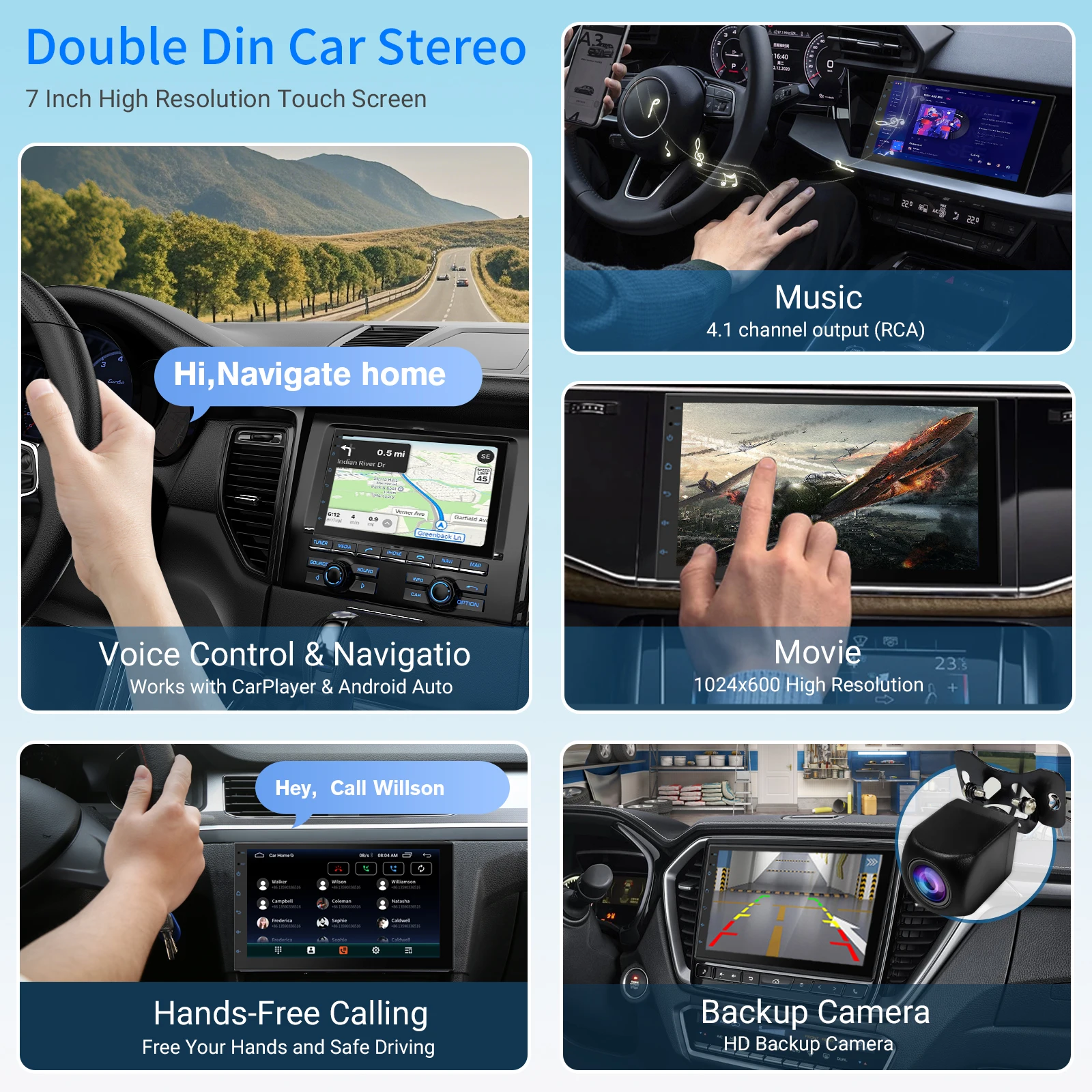 Haudio Estéreo para automóvil de doble Din de 7" con CarPlay inalámbrico y Android Auto, radio para automóvil con BT 4.1/cámara de respaldo GPS/WiFi/FM/AM - Imagen 4