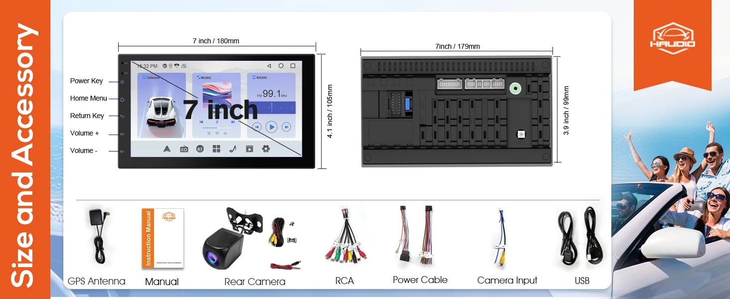 Haudio Estéreo para automóvil de doble Din de 7