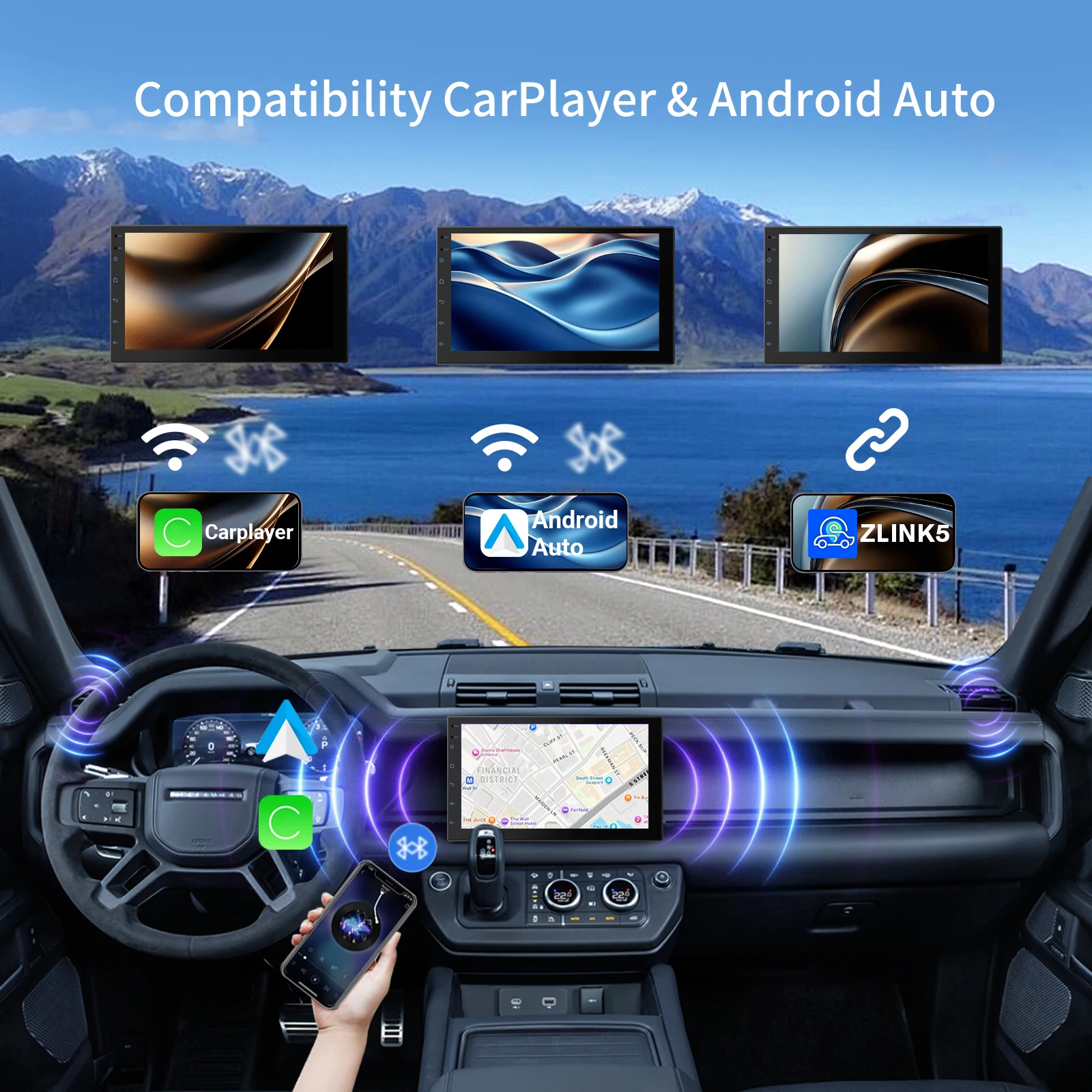 Haudio Estéreo para automóvil de doble Din de 7" con CarPlay inalámbrico y Android Auto, radio para automóvil con BT 4.1/cámara de respaldo GPS/WiFi/FM/AM - Imagen 2