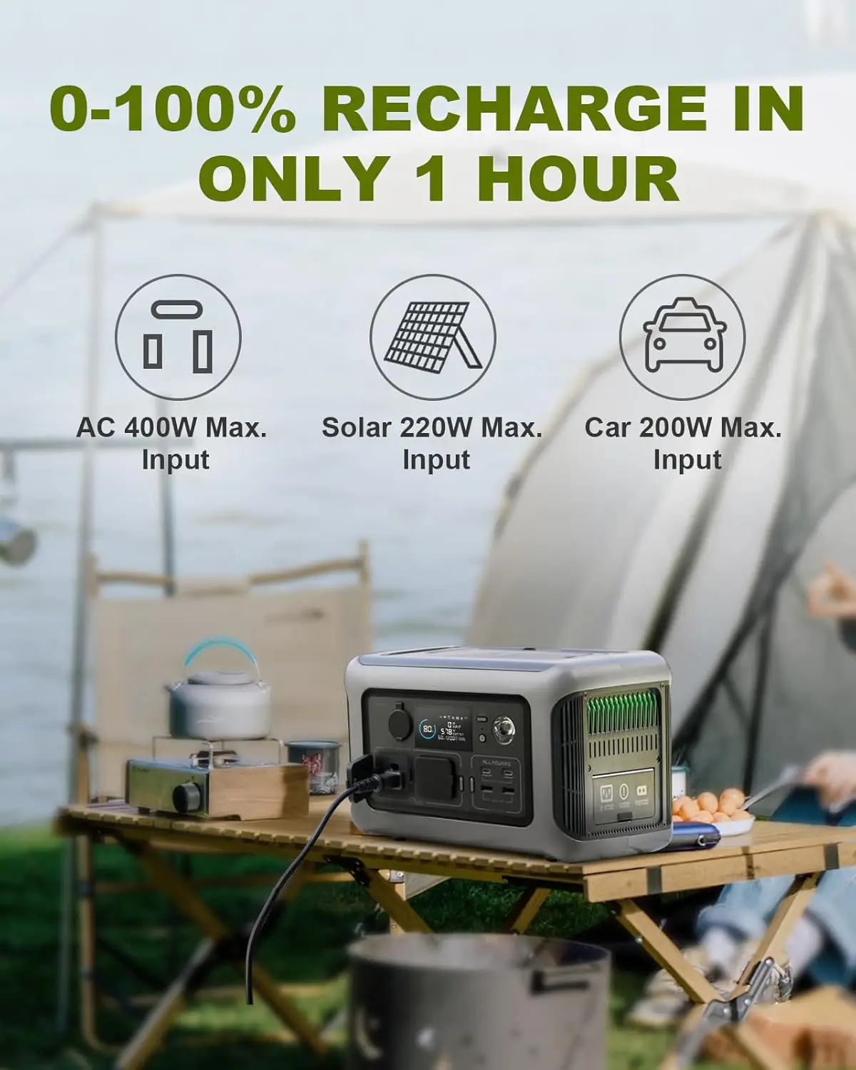 ALLPOWERS Estación de energía portátil R600, batería LiFeP04 de 299Wh con 2 salidas de CA de 600W (1200W) para acampar al aire libre, RV y hogar ALLPOWERS Estación de energía portátil R600, batería LiFeP04 de 299Wh con 2 salidas de CA de 600W (1200W) para acampar al aire libre, RV y hogar