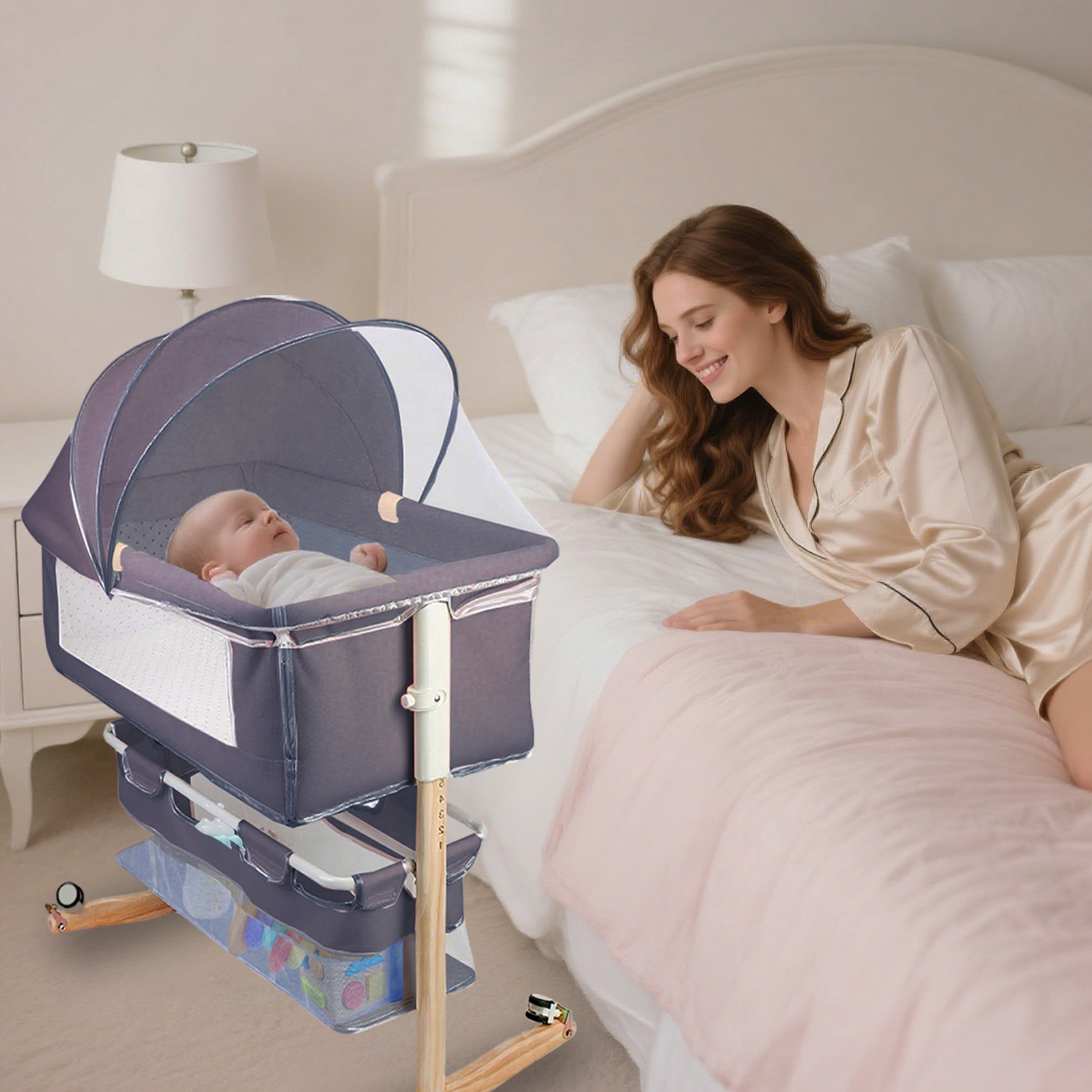 Cuna de bebé multifuncional con mosquitera, cama de guardería plegable con ajuste de altura, portátil de viaje para recién nacidos, niños y niñas Cuna de bebé multifuncional con mosquitera, cama de guardería plegable con ajuste de altura, portátil de viaje para recién nacidos, niños y niñas