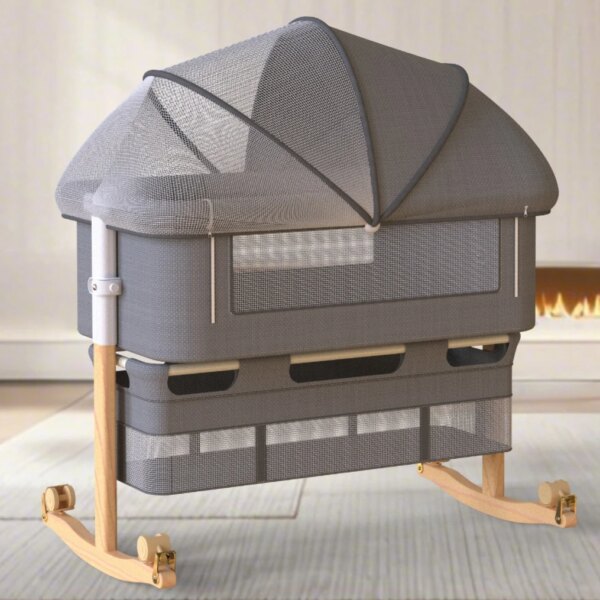 Cuna de bebé multifuncional con mosquitera, cama de guardería plegable con ajuste de altura, portátil de viaje para recién nacidos, niños y niñas