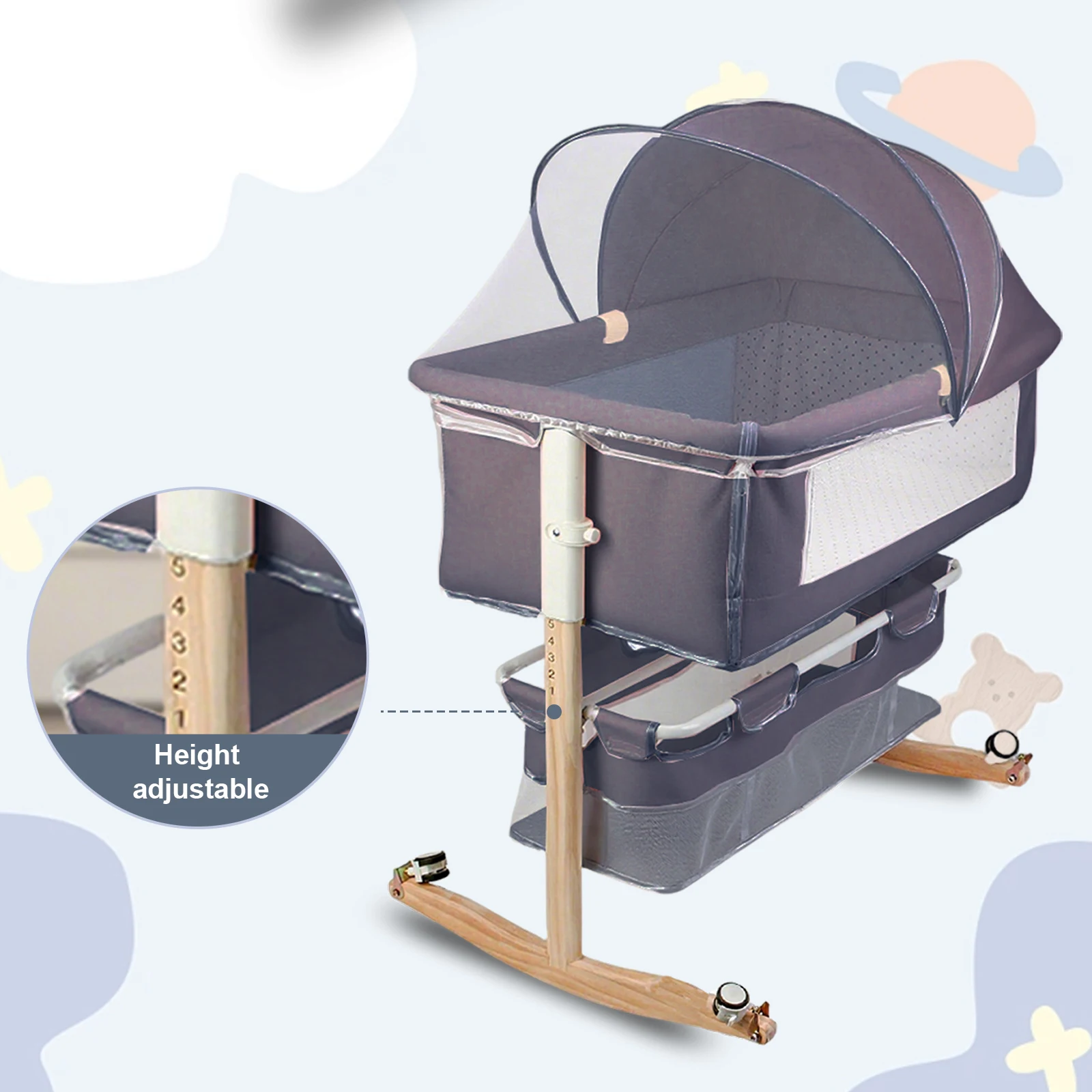 Cuna de bebé multifuncional con mosquitera, cama de guardería plegable con ajuste de altura, portátil de viaje para recién nacidos, niños y niñas - Imagen 2