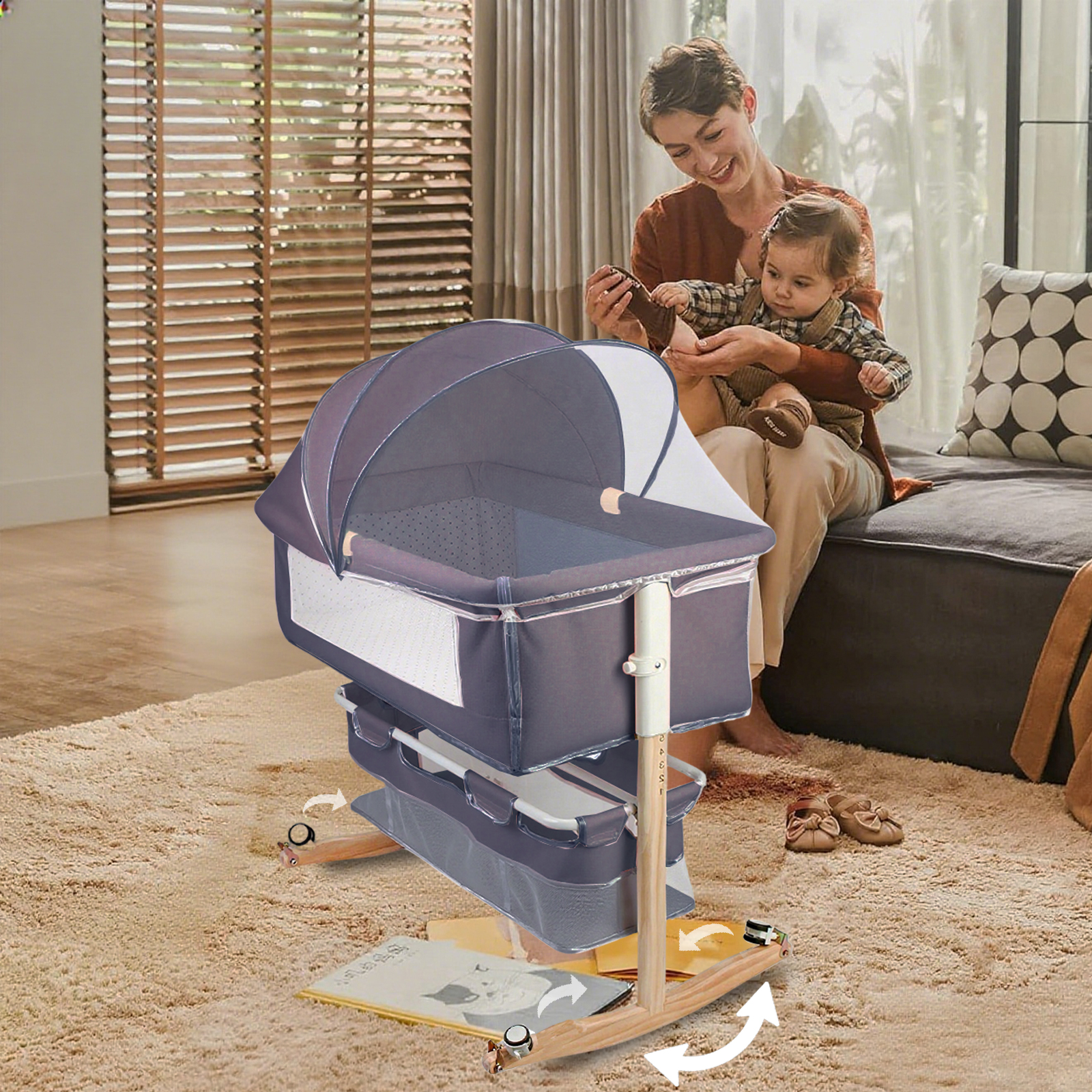 Cuna de bebé multifuncional con mosquitera, cama de guardería plegable con ajuste de altura, portátil de viaje para recién nacidos, niños y niñas